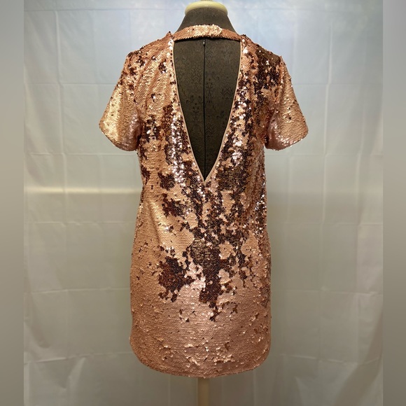 Rose Gold Sequin T-Shirt Dress -M - Picture 10 of 13